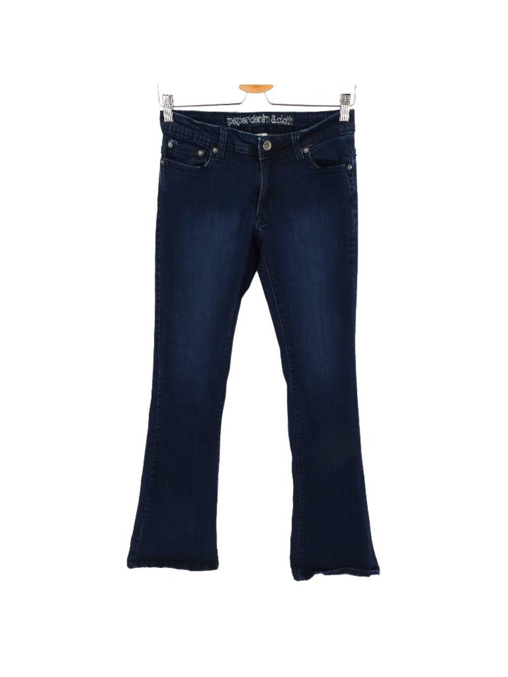 Paper Denim & Cloth Womens 4/27 Dark Blue Button Flap Pocket Flare Denim Jeans